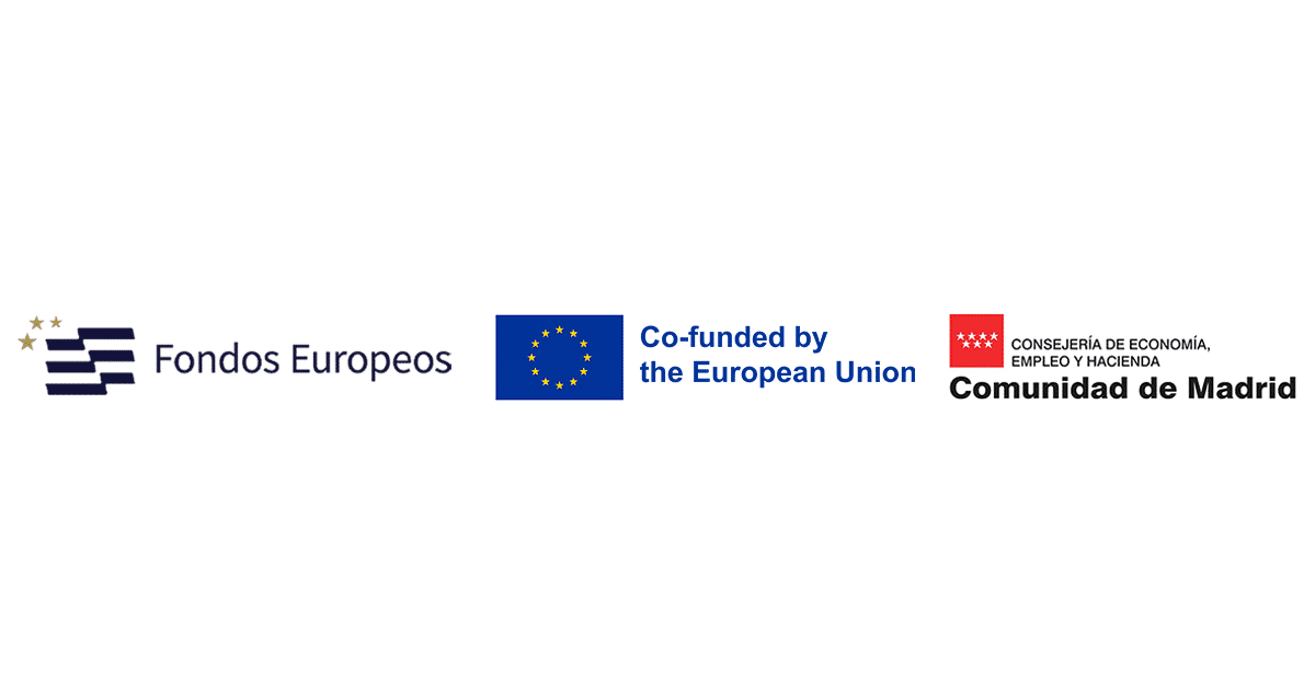 Fondos Europeos, Co-financed by the European Union, Comunidad de Madrid logos